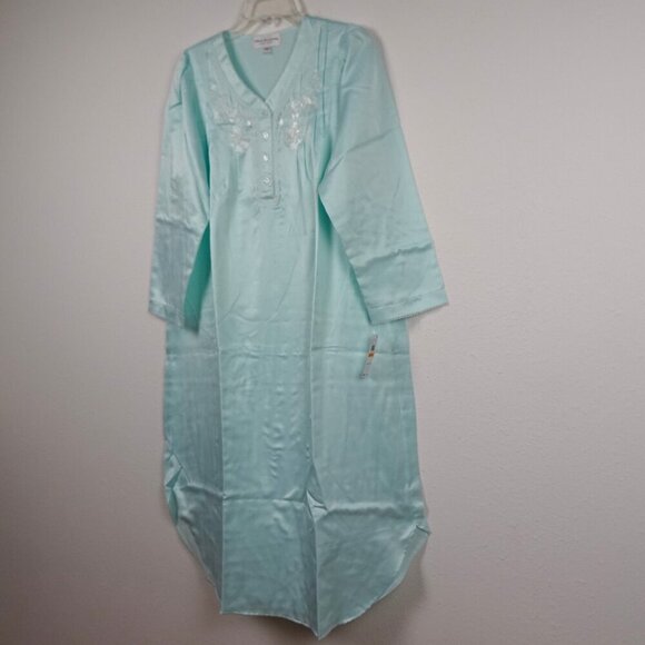 Miss Elaine Embroidered Nightgown Petite Size PS Blue Long Grandmacore - Picture 4 of 10